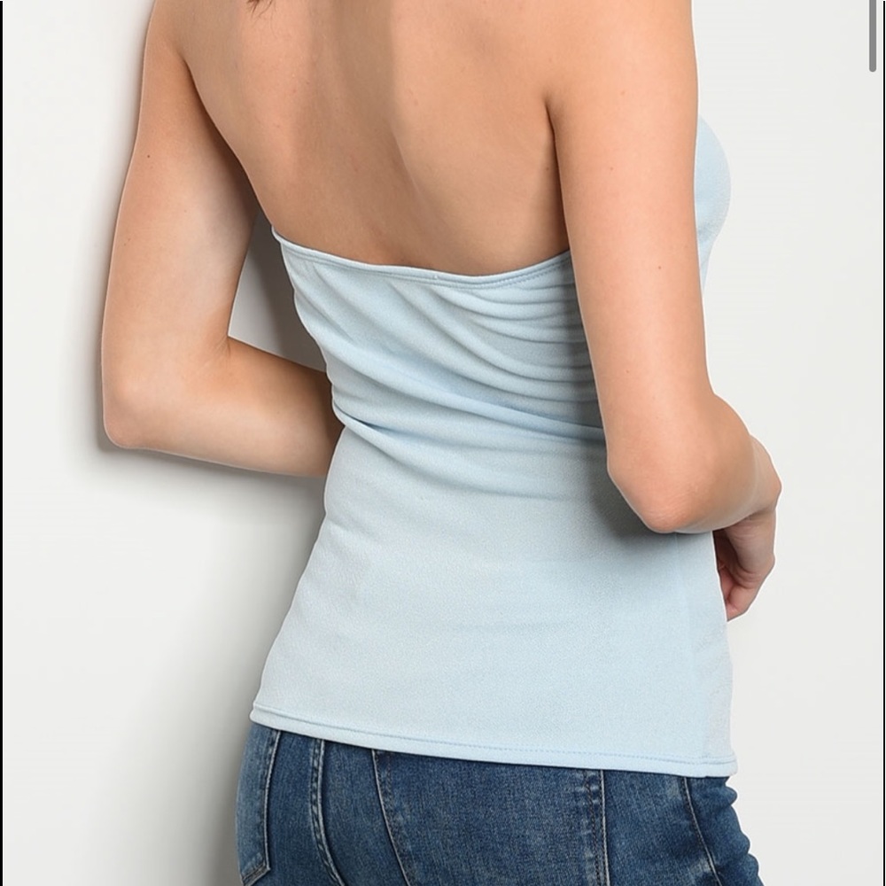 Baby Blue Lace Detail Halter Top Sizes S M L - Picture 4 of 4